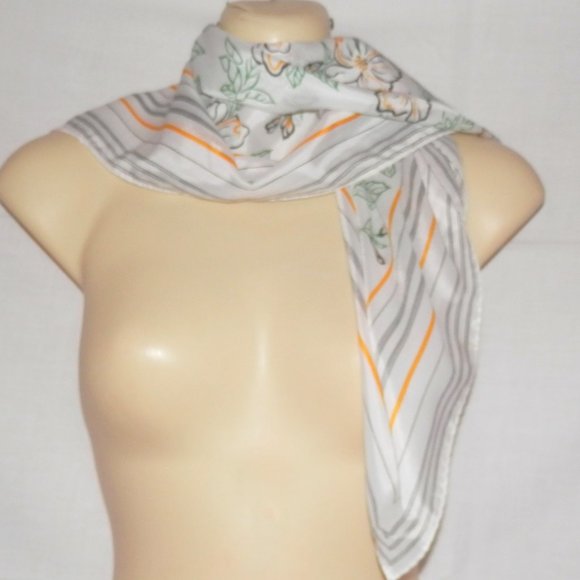 Vintage Morsly Scarf Yellow Green Blk Floral I001 - Picture 2 of 6